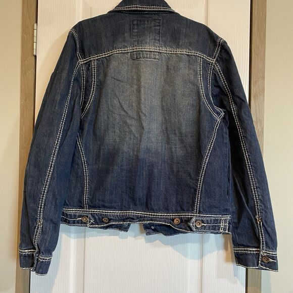 Request Y2K Denim Jacket Mens Small Grunge Rocker Streetwear Retro Preppy Cosy - Picture 4 of 7
